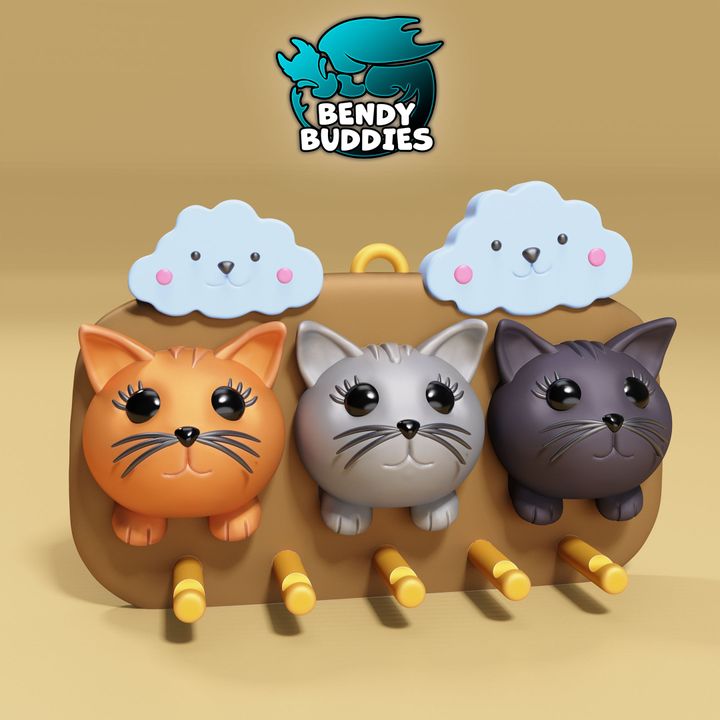 3D Printable Keyholder Kitty Keeper / Cat Key Holder Wall / Cute